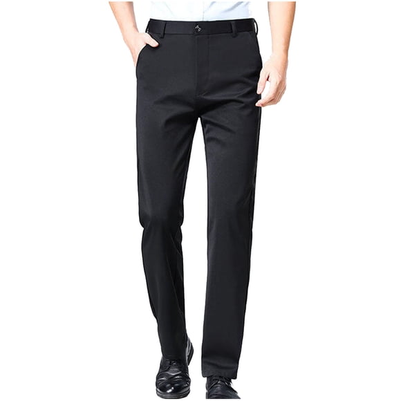 LNWUY Men's Skinny Fit Stretch Dress Pant Classic-Fit Wrinkle-Resistant Pleated Chino Pant Lightweight Athletic Straight Suit Pants Black L