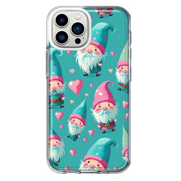 MUNDAZE Apple iPhone 13 Pro Max Shockproof Clear Hybrid Protective Phone Case Turquoise Pink Hearts Gnomes Cover