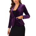 thumbnail image 4 of INSPIRE CHIC Women's Velvet Blazer Solid Color Shawl Collar One Button Wear-to-Work Suit Jacket S Violet, 4 of 6