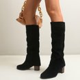 thumbnail image 1 of Women's Winter Thick High Heel Pointed Sleeve High Tube Suede Boots In Solid Color, 1 of 9