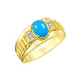 thumbnail image 3 of RYLOS Men's Rings Yellow Gold Plated Silver Rings Classic Designer Style 8X6MM Oval Gemstone & Diamond Ring Turquoise Birthstone Rings For Men Size 11, 3 of 7