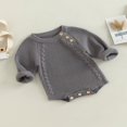 thumbnail image 3 of Infant Baby Knitting Jumpsuit  Solid Color Ribbed Long Sleeve Crew Neck Button Closure Romper for Boys Girls, 3 of 7