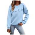 thumbnail image 1 of Chandails pour Femmes Automne Superposition Haut Col Rond Chandail à Rayures Manches Longues Hauts Décontractés Tenue de Détente Douillette Chandail de Sport Femme Bleu Pâle TG, 1 of 7