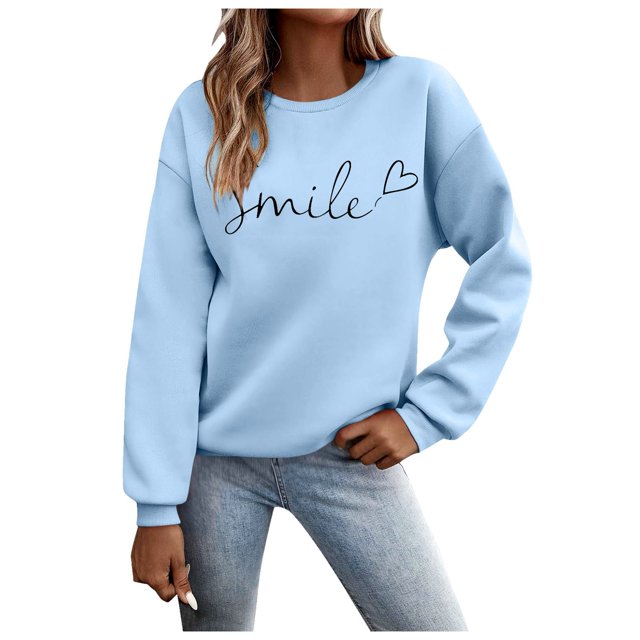 Chandails pour Femmes Automne Superposition Haut Col Rond Chandail à Rayures Manches Longues Hauts Décontractés Tenue de Détente Douillette Chandail de Sport Femme Bleu Pâle TG