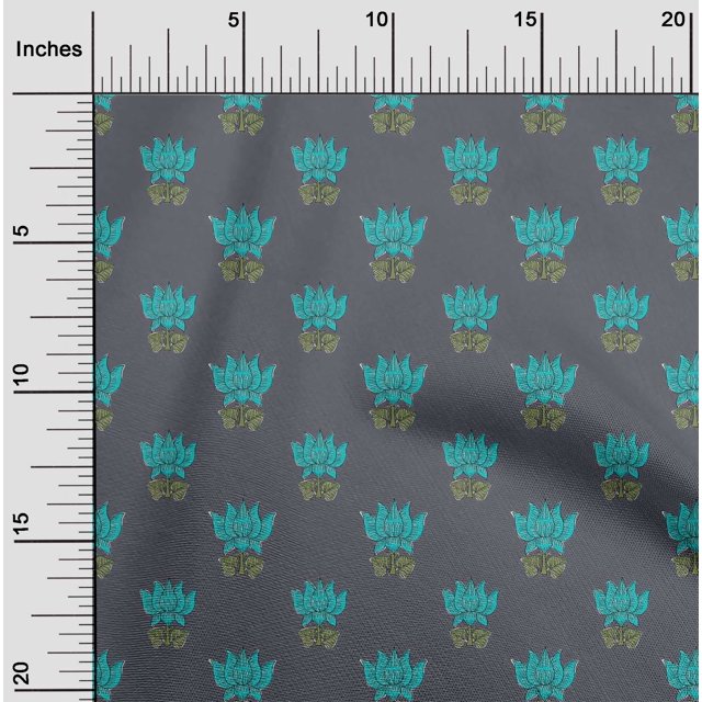 oneOone Georgette Viscose Fabric Leaves & Lotus Block Printed Craft Fabric BTY 42 Inch Wide