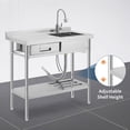 thumbnail image 1 of OUYAWEI Freestanding Stainless Steel Utility Sink with Workbench,Left Drawer,Commercial Kitchen Sink with Faucet,Hot & Cold Water,Storage Shelf,S-Hook,Knife Holder,Adjustable Leg for Indoor Outdoor, 1 of 7