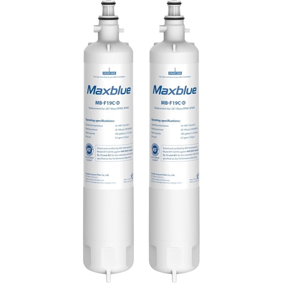 Maxblue MB-F19C-D (with CHIP) NSF 401 Certified Refrigerator Water Filter, Replacement for GE RPWFE, RPWF, WSG-4, WF277, GFE28GMKES, PFE28KBLTS, GFD28GSLSS, PWE23KSKSS, GYE22HMKES, DFE28JSKSS,2 Pack