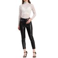 thumbnail image 2 of INSPIRE CHIC Chemisier Haut en Dentelle Florale Transparente à Col Roulé à Manches Longues Transparent pour Femme TP Blanc, 2 of 8