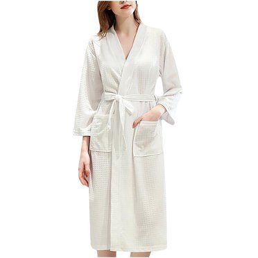 Womens Long Robe Womens Solid Bandage Robe Bathrobe Gown Pajamas Long Sleepwear Pocket Waistband+Belts