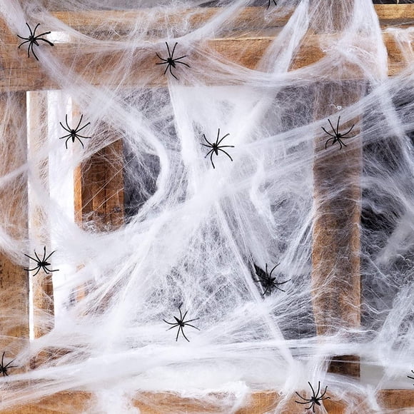 Décorations d'Halloween Toiles d'Araignée 1000 Pi2 avec 60 Fausses Araignées Super Extensibles pour Décoration d'Halloween Toiles d'Araignée Halloween