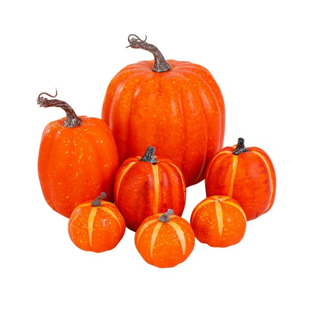 MesaSe Artificial Assorted Pumpkins Fake Artificial Maple Leaves Halloween 7pcs