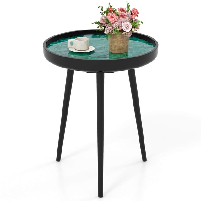 Costway Table d'Appoint Ronde de 16 Pouces Table Basse Moderne Mi-Siècle avec Décoration de Coquillages
