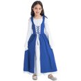 thumbnail image 1 of Xnihocha Robe Médiévale Renaissance Rétro pour Filles, Manches Longues Évasées, Lacée, Maxi Robe Halloween Bleu 12, 1 of 7