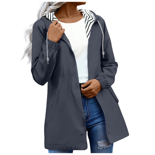 Mgmyaa Imperméable Long pour Femme, Manteau de Pluie Léger à Capuche, Coupe-Vent, Trench, Randonnée Plein Air