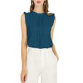 thumbnail image 1 of INSPIRE CHIC Women's Sleeveless Work Blouses Ruffled Pleated Chic Tops Blue Green XL, 1 of 7