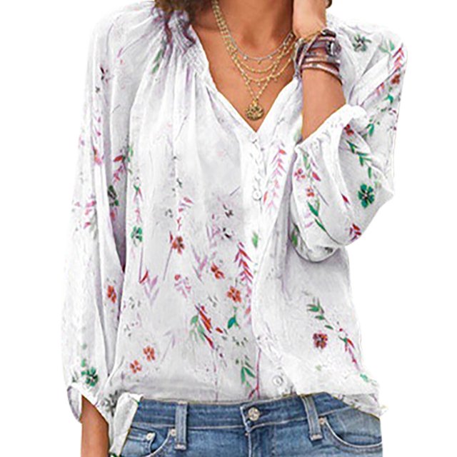 Hauts de Plage Décontractés à Manches 3/4 Florales pour Femmes, Col en V, Grande Taille