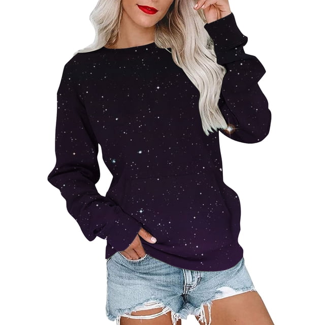 RKSTN Chandails pour Femmes Mode Automne 2023 Couleur Dégradée Chandail à Manches Longues Grande Taille Coupe Ample Col Rond Chandail Doux