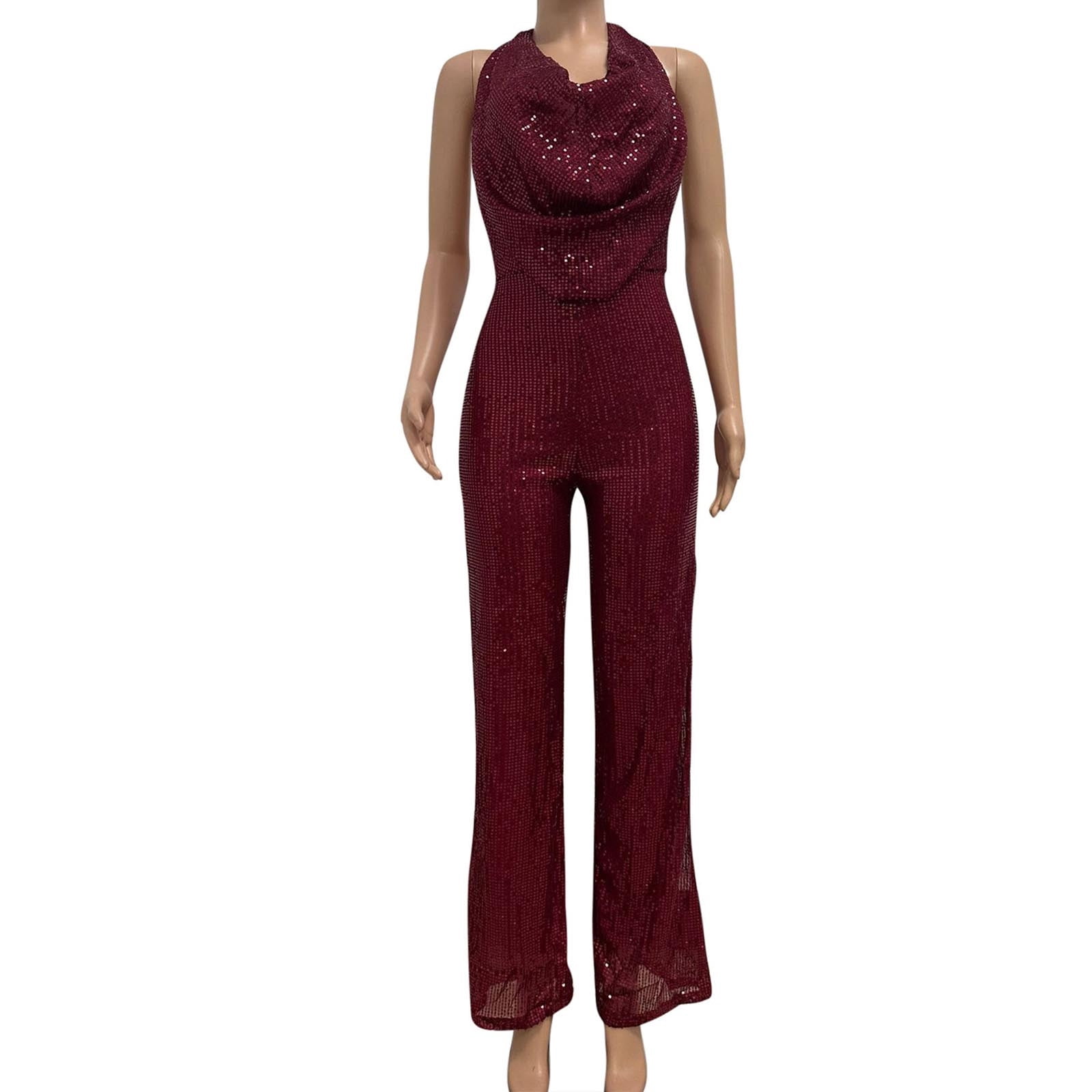 Babysbule Combinaison de Fête à Paillettes pour Femmes, Couleur Unie, à Manches Courtes, Combinaison Décontractée, Salopette, Pantalon