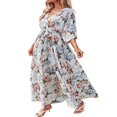 thumbnail image 2 of Robe Maxi Ample à Imprimé Floral pour Femmes, Manches 4/3, Col en V, Robe d'Été Fluide, Esthétique, Décontractée, Bohème, Tenue de Plage, 2 of 6