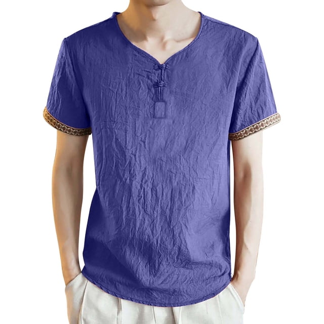 BOBOGOJP T-Shirts de Mode pour Hommes Printemps Été Col Rond Uni Chandail Manches Courtes (Marine,TTG)