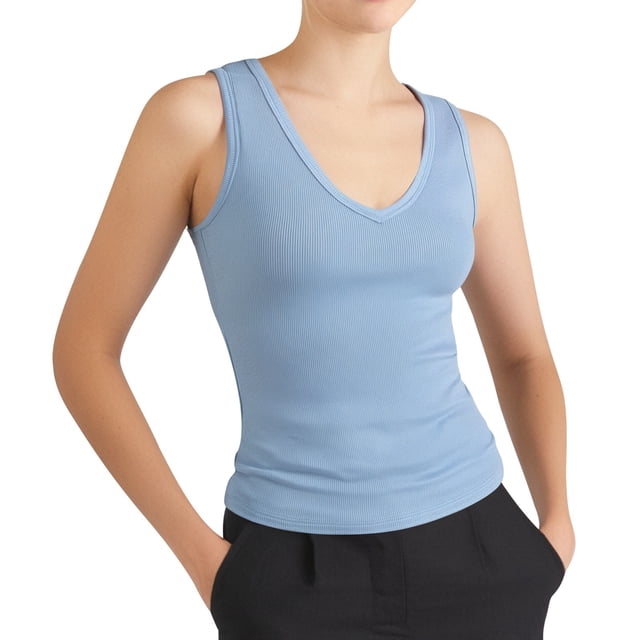 Women's Fashion Casual Tight V Neck Ribbed Knit Sleeveless Vest