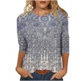 thumbnail image 1 of Pompotops Mode Femmes Imprimé T-shirt Mi-Longueur Manches 3/4 Blouse Col Rond Casual Tops Dégagement, 1 of 5