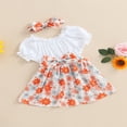 thumbnail image 3 of Girls Short Sleeve Off Shoulder Floral Patchwork Dress with Headband, 3 of 9