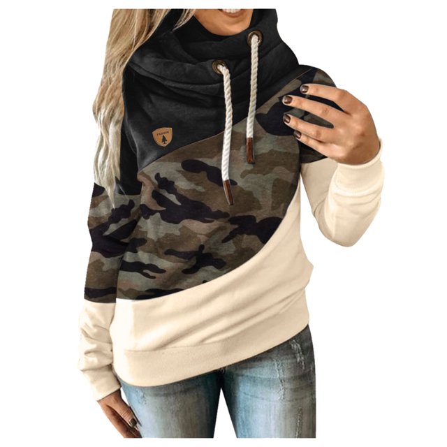 Pxiakgy Sweat à Capuche Long Manches Décontracté Contraste Camouflage Noir m