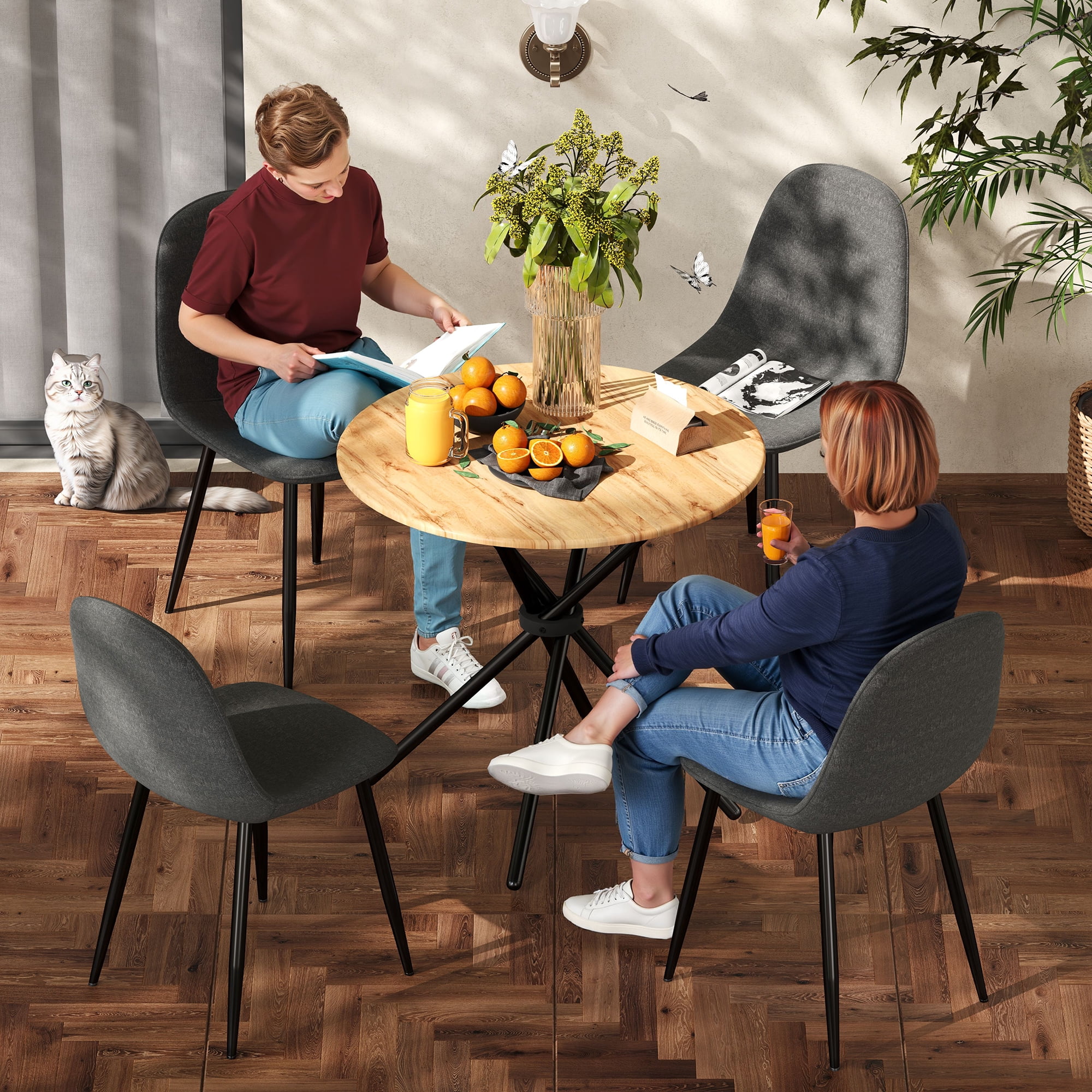 Homy Casa Lot de 4 chaises de salle à manger modernes avec pieds en métal et sièges rembourrés pour cuisine/café, tissu gris