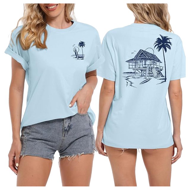 LUOGENLI T-shirts pour Femme pour Femmes T-Shirt Décontracté à Imprimé de Lettres Col Rond Manches Courtes T-Shirt Haut 4xlt T-shirts pour Femmes T-shirts Graphiques T-shirts de la Saint-Valentin Bleu Clair m