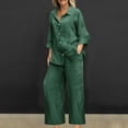 thumbnail image 2 of Miqool 2 Piece Sets for Women Summer Tracksuits Button Down Oversized Shirts and Wide Leg Long Pants Two Piece Lounge Sets Matching Outfits with Pockets, 2 of 6