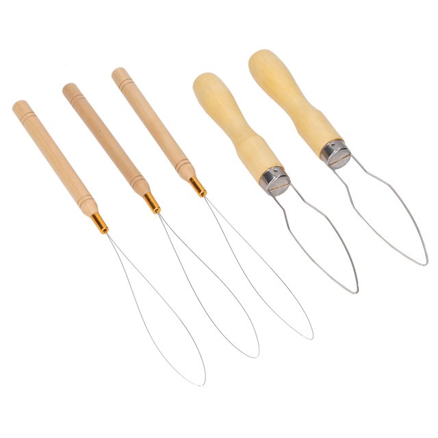 Wire Pulling Hook Bead Tool, Multifunctional Safe Wooden Hair Extension Needle Flexible Stainless Steel Wooden Handle For Elastic Bands For Pulling Cords