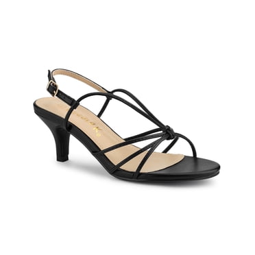 BLISSFUL STEP Women's Shoes Strappy Slingback Kitten Heel Sandals Beige 8.5