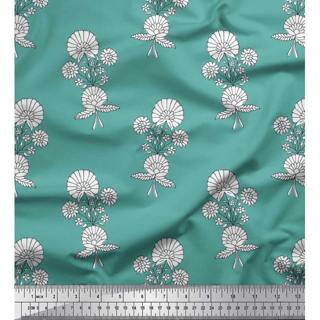 Soimoi Modal Satin Fabric Leaves & Floral Block Decor Fabric Printed Yard 42 Inch Wide