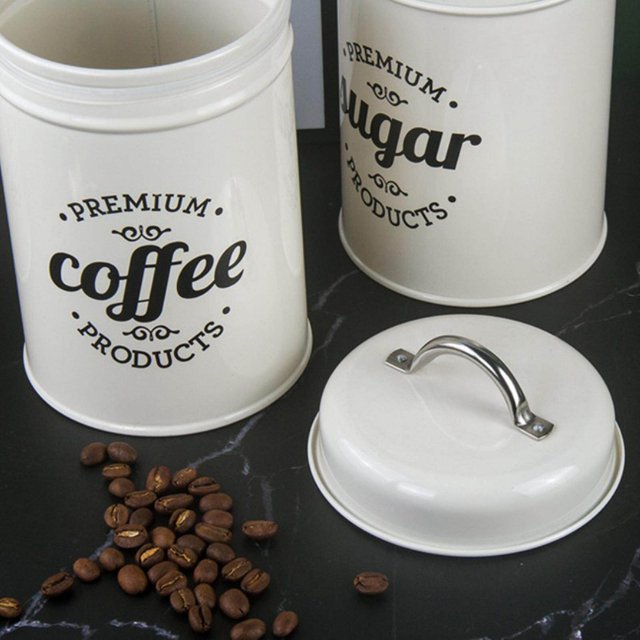 Kitchen Food Storage Canister Set 3 Pcs Storage Bottles Kitchen Canisters Coffee Tea Sugar Tins White
