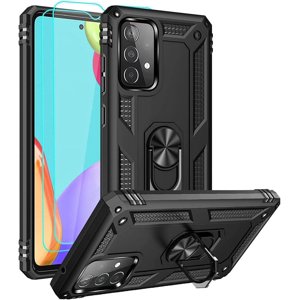Tianle for Samsung A52 Case, Galaxy A52 Case with HD Screen Protector, Military-Grade Ring Holder Kickstand Car Mount 15ft Drop Tested Shockproof Cover Phone Case for Samsung Galaxy A52, Black