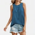 thumbnail image 2 of Timegard Tank Tops for Women Ruched Crewneck Sleeveless Back Button Summer Casual Lightweight Tee Top, 2 of 3