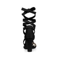 thumbnail image 3 of BLISSFUL STEP Women's Sandals Solid Color Mid Block Heels Lace up Sandals Black 9, 3 of 8