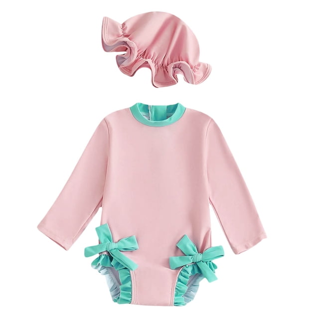 Toddler Girls Bathing Suits Rash Guard Summer Long Sleeve Sun Protection Athletic Bathing Suits 18-24 Months