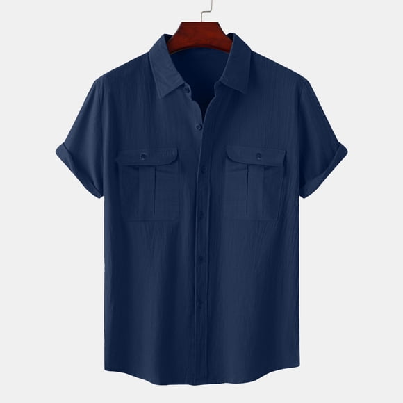 Mens Short Sleeve Shirts Button Down Mens Short Sleeve Button up Beach Short Sleeve Button up Shirts for Men Mens Casual Beach Shirts Navy L