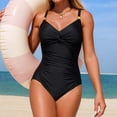 thumbnail image 3 of Jovati One-Piece Swimsuit for Women, V-Neck Padded Tankini with Adjustable Straps, Ruched Tummy Control, Nylon Spandex Blend, Solid Color, Beach Pool Wear, 3 of 6