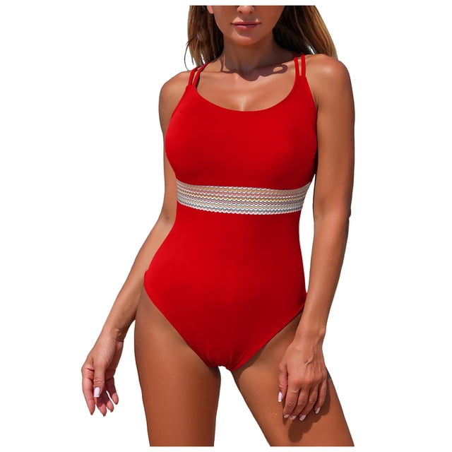 WUANDIXFA Maillots de Bain pour Dames Femmes Mode Robe de Bain Maillots Rehausseur Maillot de Bain une Pièce Rouge,P