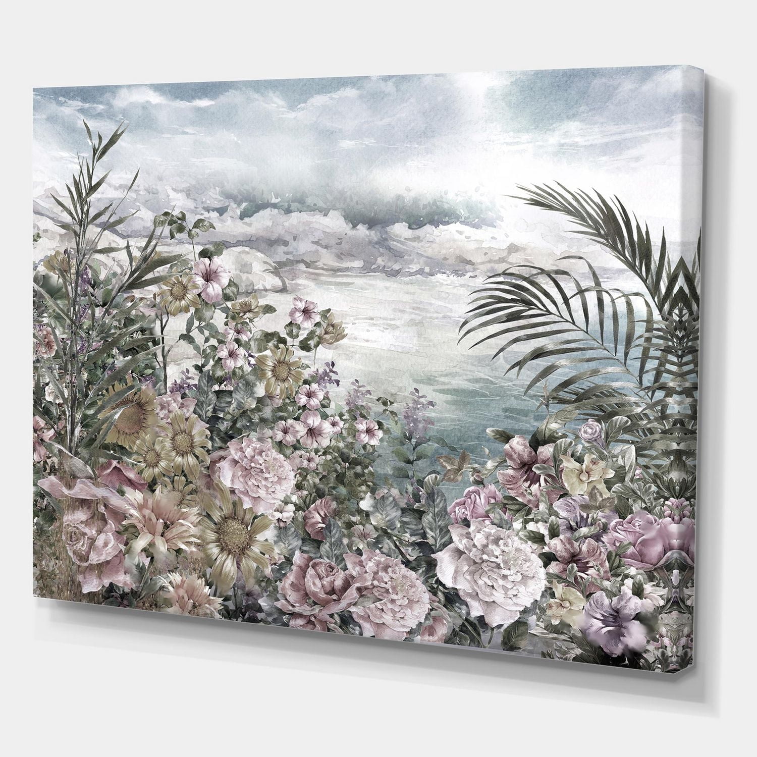 Designart Fleurs rétro au bord de la mer Art mural sur toile