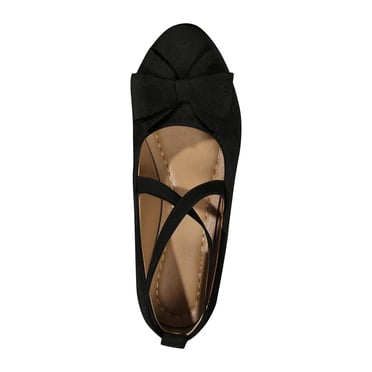hopeusnice Clearance Women's Ballerina Flats Bowknot Elastic Ankle Strap Flat Shoes Slip On Ballerina Shoes for Wedding Party Dressy Flats Black 36
