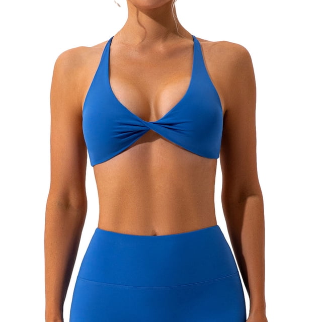 1 Set Chinlon Nylon Sports Underwear Solid Simple Style Replacement Color Replacement Breathable Wire Free Running Jogging Bodybuilding Vest Bra Blue M