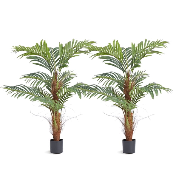 VEVOR Artificial Palm Tree, 4 FT Tall Faux Plant, Secure PE Material & Anti-Tip Tilt Protection Low-Maintenance Plant, Lifelike Green Fake Tree for Home Office Warehouse Decor Indoor Outdoor