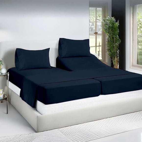 Split King Sheet Sets for Adjustable Beds Deep Pocket, Twin XL Fitted Sheet Sets for Adjustable Bed Split King 100% Extra Long Staple Cotton Deep Pocket Sheets 10-18 Inches Navy Blue Solid
