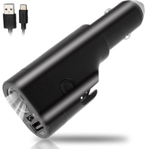 JUNWELL USB Chargeur de voiture avec outil d'évacuation d'urgence 6-In-1 Adaptateur de chargeur de voiture d'urgence w/2200mAh Batterie Disjoncteur ceinture de sécurité lampe de poche rouge d'urgence Beacons pour voiture Campin