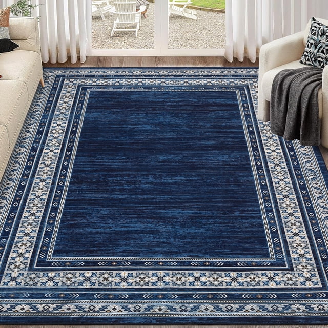 GOGRANT Washable Area Rug 9x12ft Blue Tones Non Slip Modern Print Carpet
