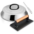 thumbnail image 1 of In Cheese Melting Dome ; In Cast Iron Grill Press Stainless Steel Basting Cover with Heavy Duty Burger Bacon Press Griddle Accessories for Teppanyaki Flat Top Stovetop Indoor &a, 1 of 7